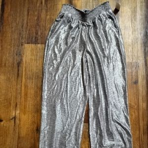 Athropologie Sz Small Metallic Silver Joggers with Elastic Waist